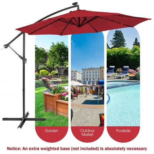 10 Feet Patio Solar Powered Cantilever Umbrella with Tilting System-Red
