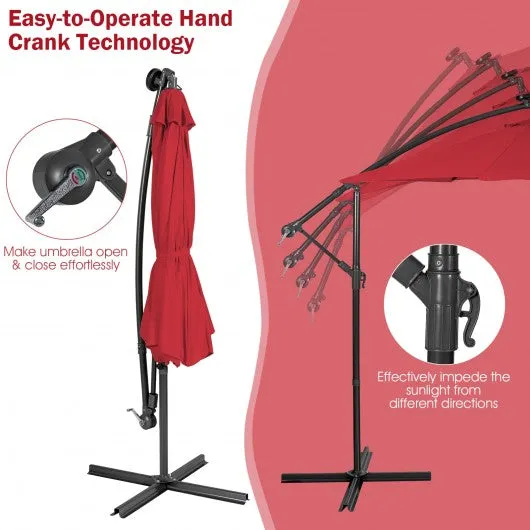 10 Feet Patio Solar Powered Cantilever Umbrella with Tilting System-Red