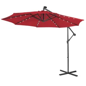 10 Feet Patio Solar Powered Cantilever Umbrella with Tilting System-Red