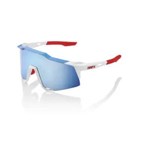 100% Speedcraft Sunglasses - TotalEnergies Team Matte White & Metallic Blue / HiPER Blue Multilayer Lens