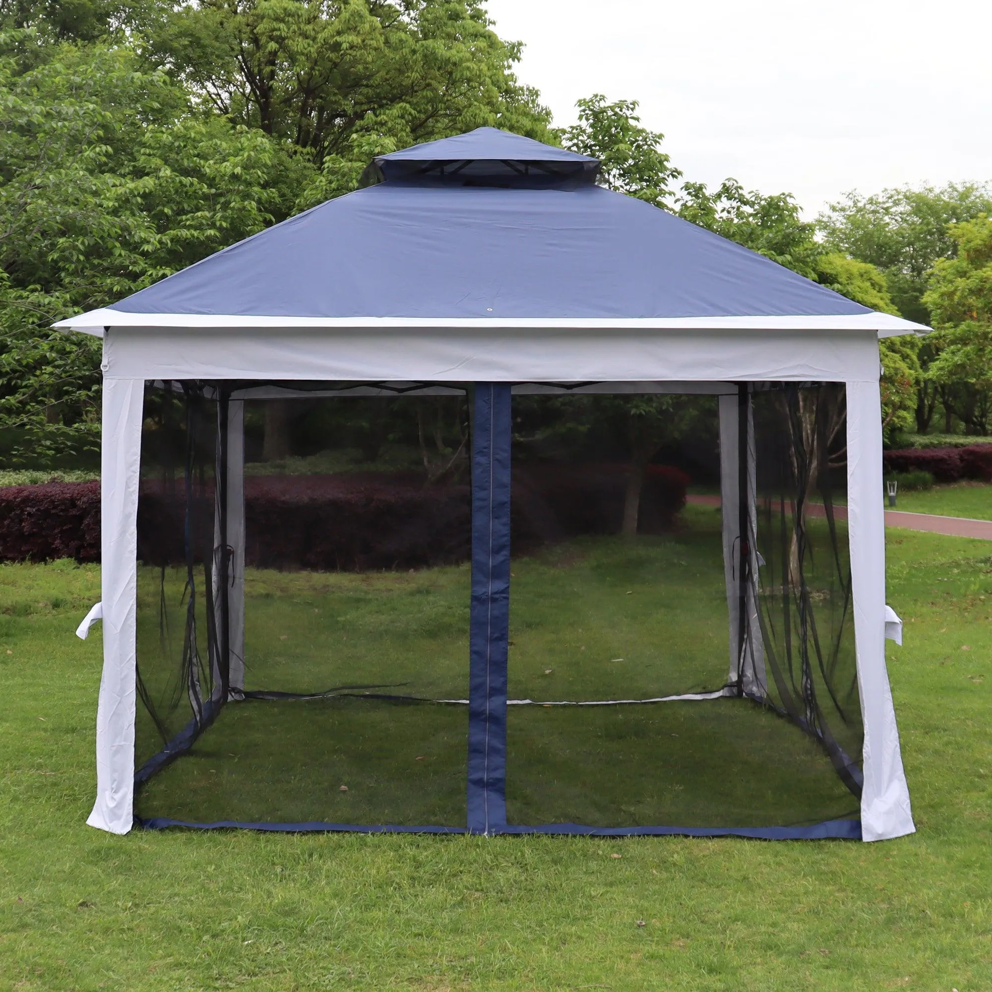 11x 11Ft Pop Up Gazebo Canopy With Removable Zipper Netting,2-Tier Soft Top Event Tent,blue