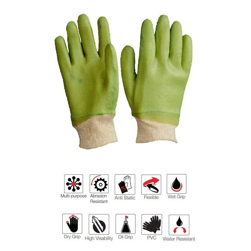 50mm 2.5'' Hi-vis heavy-duty lime knit wrist PVC gloves