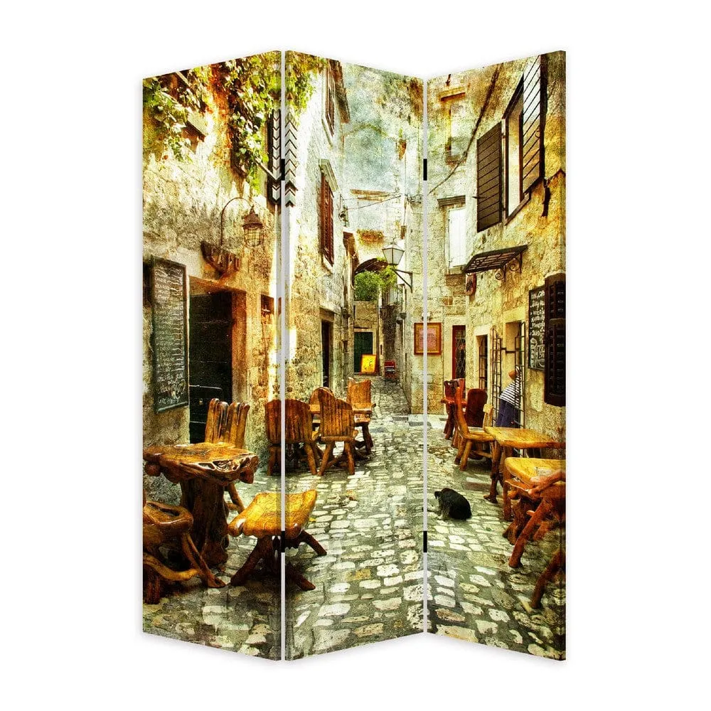 72 Inch 3 Panel Canvas Room Divider, Streets, Flowers, Plants, Multicolor By Casagear Home