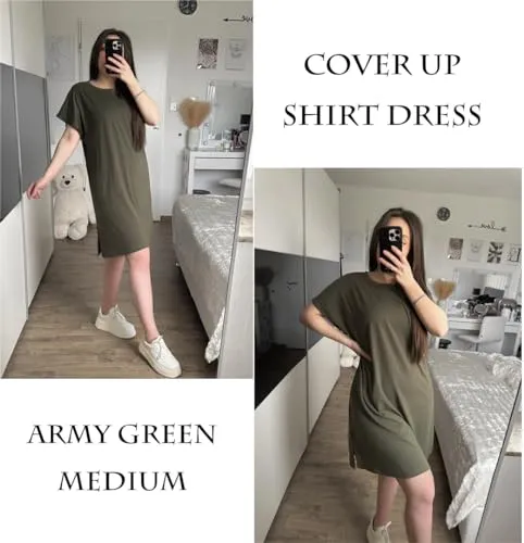 AI'MAGE Women's Bikini Cover Up O-Neck Short Sleeve T-Shirt Dress Loose Beachwear Swimsuit Beach Coverups Light Blue S