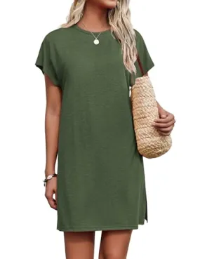 AI'MAGE Women's Bikini Cover Up O-Neck Short Sleeve T-Shirt Dress Loose Beachwear Swimsuit Beach Coverups Light Blue S