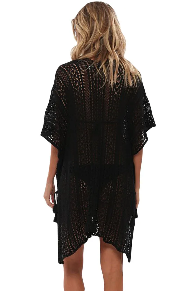 Crochet Knitted Tassel Tie Kimono Beachwear