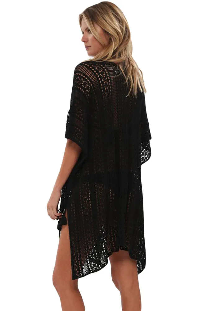 Crochet Knitted Tassel Tie Kimono Beachwear