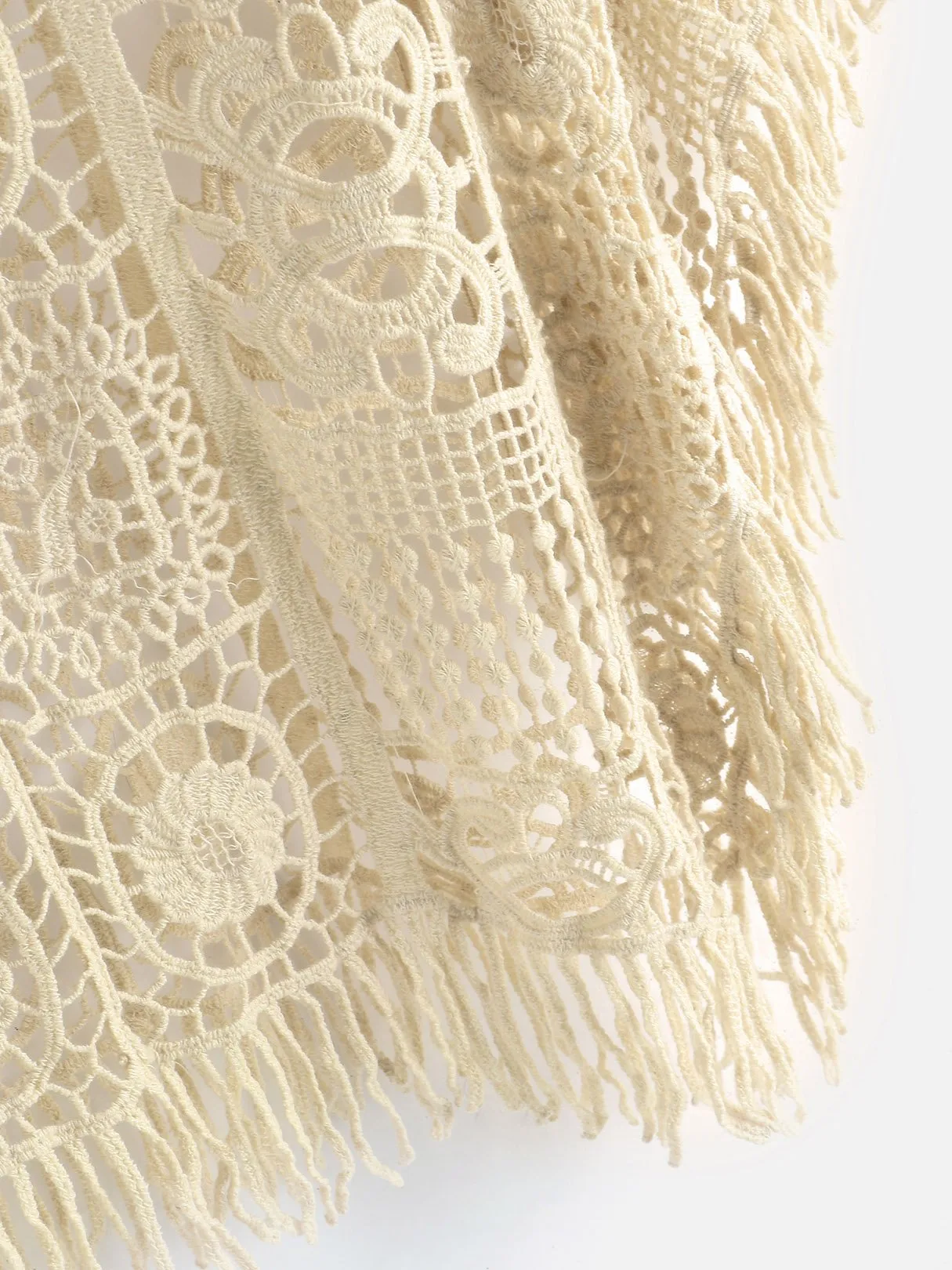 Custom V-Neck Tassel Hollow Short Sleeve Beige Beachwear
