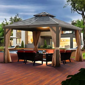 Delta 12X12 ft Patio Gazebo with Netting & Curtains - Brown