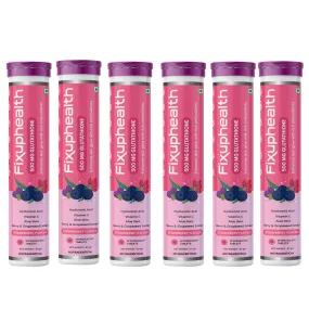 Fixuphealth Glutathione Vitamin C Aloe Vera Berry and Grapeseed Extract Effervescent Tablets Strawberry Flavour Pack of 6 15 tablets each pack Useful for Boost skin radiance glow & antioxidant