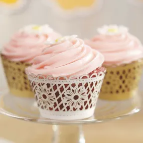 Floral Art Deco Filigree Paper Cupcake Wrappers Silver