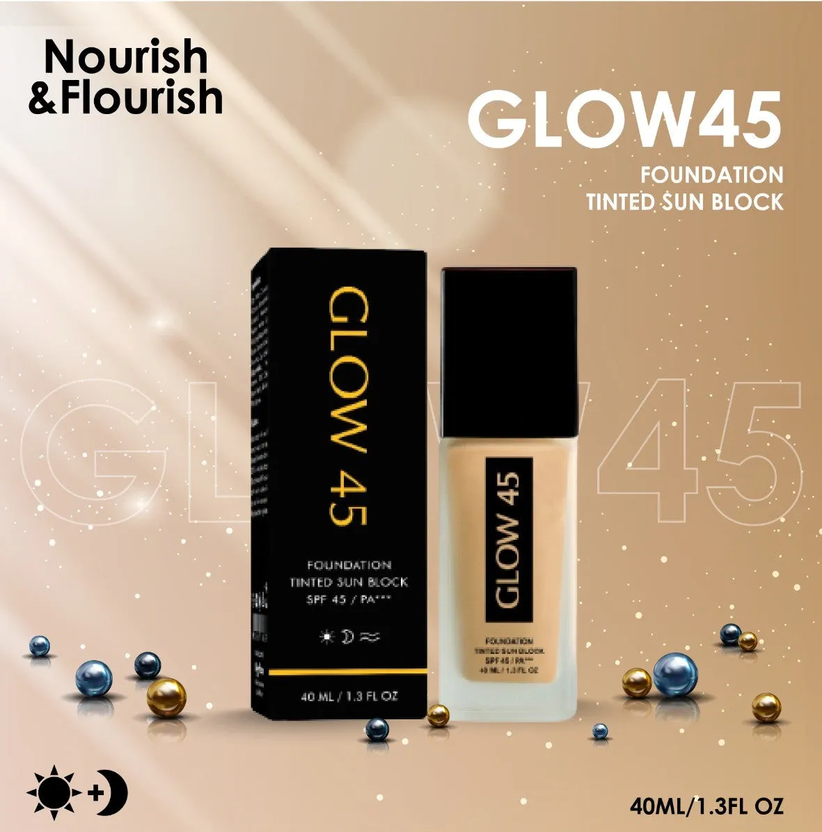 GLOW 45 Foundation Based Sunblock Cream - Tinted Sun Block SPF 45