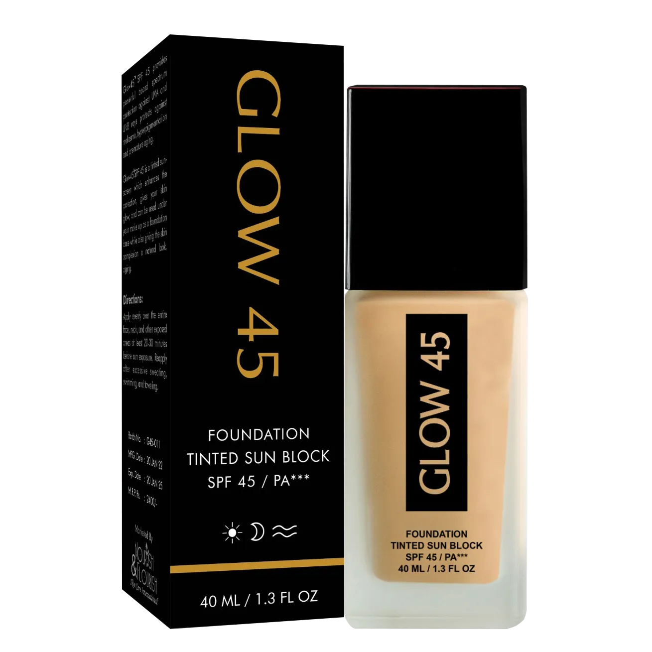 GLOW 45 Foundation Based Sunblock Cream - Tinted Sun Block SPF 45