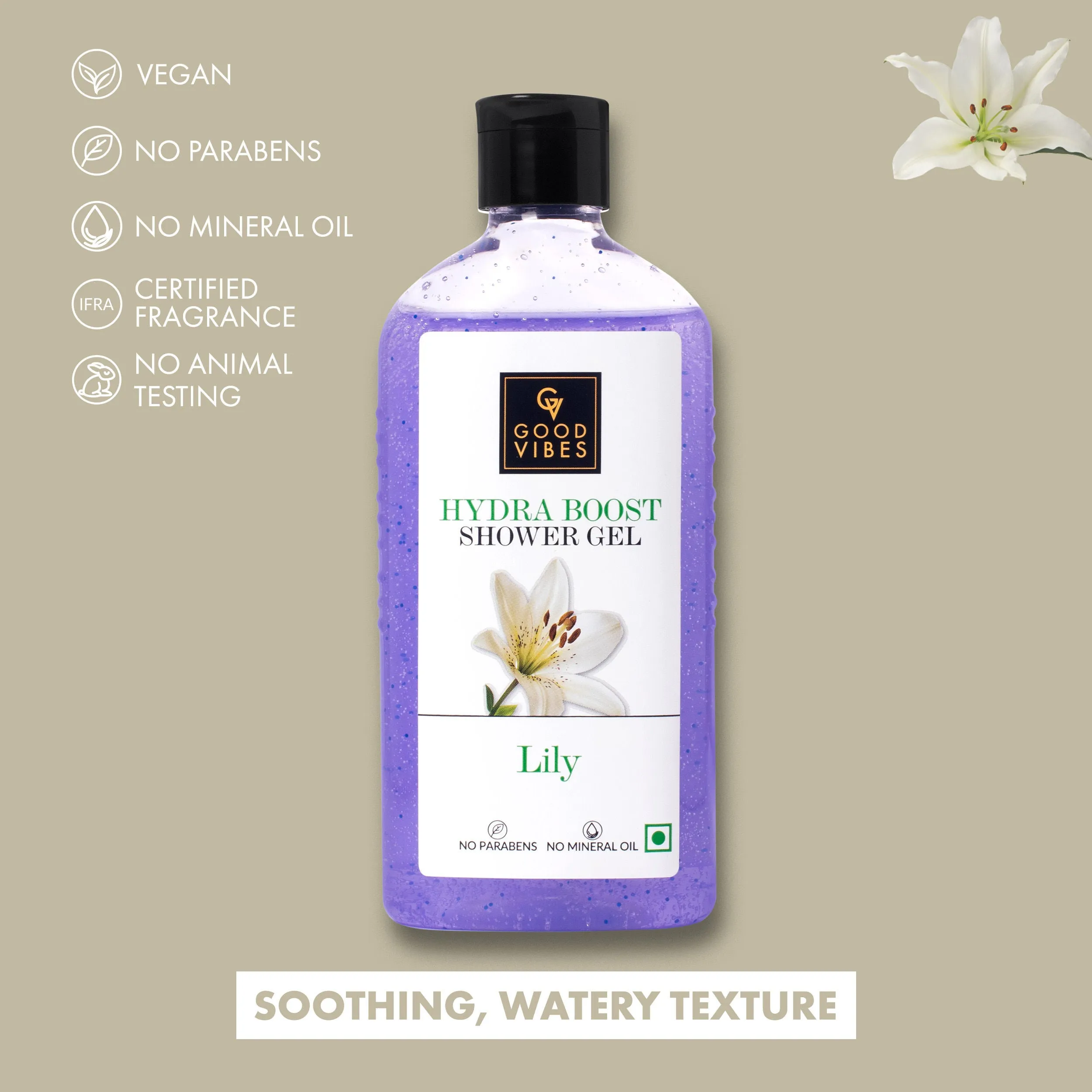 Good Vibes Lily Hydra Boost Shower Gel | Cleansing, Purifying, Moisturizing | Vegan, No Parabens, No Mineral Oil, Certified Fragrance, No Animal Testing (300 ml)