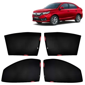 KINGSWAY® Amaze Car Sun Shade Z-Black Non Magnetic Fix Type Curtains for 2023 Onwards Model, Compatible with Honda Amaze Side Window Car Sunshade, Only Half Cut in Front Window, Black, 4 Piece