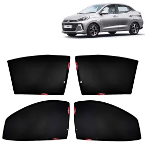 KINGSWAY® Aura Car Sun Shade Z-Black Non Magnetic Fix Type Curtains for 2023 Onwards Model, Compatible with Hyundai Aura Side Window Car Sunshade, Only Half Cut in Front Window, Black, 4 Piece