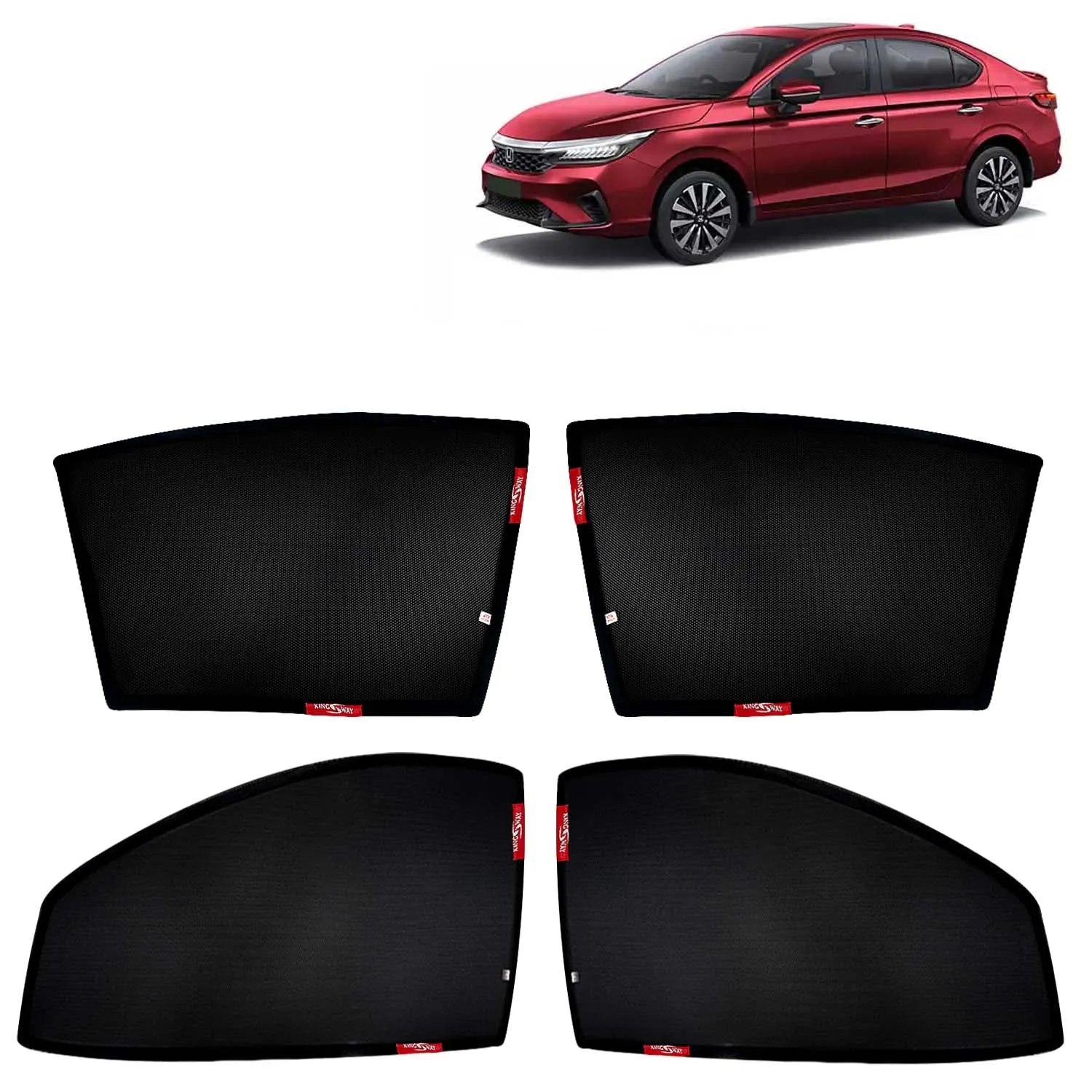 KINGSWAY® City Car Sun Shade Z-Black Non Magnetic Fix Type Curtains for 2023 Onwards Model, Compatible with Honda City Side Window Car Sunshade, Only Half Cut in Front Window, Black, 4 Piece