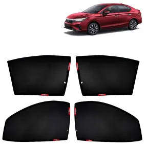KINGSWAY® City Car Sun Shade Z-Black Non Magnetic Fix Type Curtains for 2023 Onwards Model, Compatible with Honda City Side Window Car Sunshade, Only Half Cut in Front Window, Black, 4 Piece