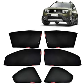 KINGSWAY® Duster Car Sun Shade Z-Black Non Magnetic Fix Type Curtains for 2012 to 2014 Model, Compatible with Renault Duster Side Window Car Sunshade, Only Half Cut in Front Window, Black, 6 Piece