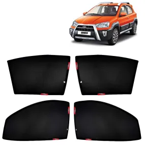 KINGSWAY® Etios Cross Car Sun Shade Z-Black Non Magnetic Fix Type Curtains for 2014 to 2020 Model, Compatible with Toyota Etios Cross Side Window Car Sunshade, Only Half Cut in Front Window, 4 Piece
