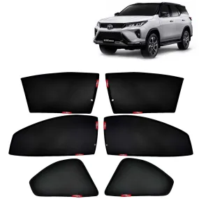 KINGSWAY® Fortuner Car Sun Shade Z-Black Non Magnetic Fix Type Curtains for 2021 Onwards Model, Compatible with Toyota Fortuner Side Window Car Sunshade, Only Half Cut in Front Window, Black, 6 Piece