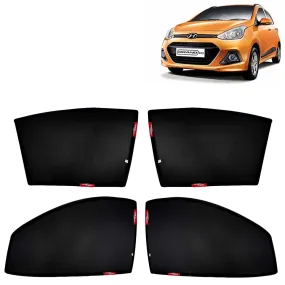 KINGSWAY® Grand i10 Car Sun Shade Z-Black Non Magnetic Fix Type Curtains for 2013 to 2017 Model, Compatible with Hyundai Grand i10 Side Window Car Sunshade, Only Half Cut in Front Window, 4 Piece