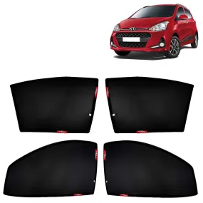 KINGSWAY® Grand i10 Car Sun Shade Z-Black Non Magnetic Fix Type Curtains for 2017 to 2019 Model, Compatible with Hyundai Grand i10 Side Window Car Sunshade, Only Half Cut in Front Window, 4 Piece