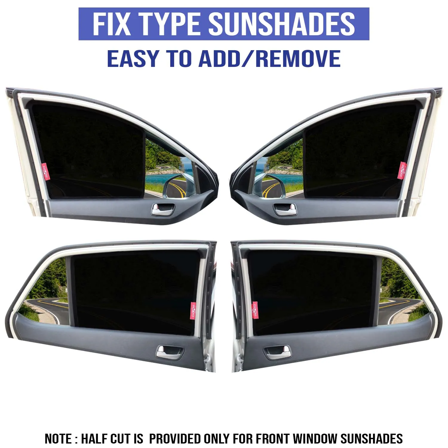 KINGSWAY® Grand i10 Car Sun Shade Z-Black Non Magnetic Fix Type Curtains for 2017 to 2019 Model, Compatible with Hyundai Grand i10 Side Window Car Sunshade, Only Half Cut in Front Window, 4 Piece