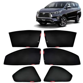 KINGSWAY® Innova Crysta Car Sun Shade Z-Black Non Magnetic Fix Type Curtains for 2021 Onwards Model, Compatible with Toyota Innova Crysta Side Window Sunshade, Only Half Cut in Front Window, 6 Pcs