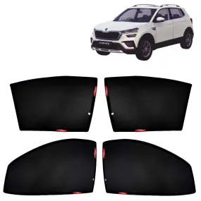 KINGSWAY® Kushaq Car Sun Shade Z-Black Non Magnetic Fix Type Curtains for 2021 Onwards Model, Compatible with Skoda Kushaq Side Window Car Sunshade, Only Half Cut in Front Window, Black, 4 Piece