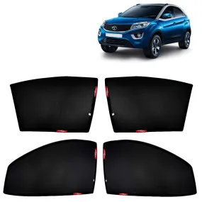 KINGSWAY® Nexon Car Sun Shade Z-Black Non Magnetic Fix Type Curtains for 2017 to 2019 Model, Compatible with Tata Nexon Side Window Car Sunshade, Only Half Cut in Front Window, Black, 4 Piece