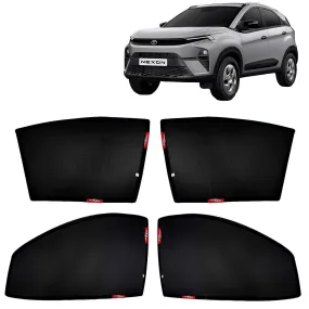 KINGSWAY® Nexon Car Sun Shade Z-Black Non Magnetic Fix Type Curtains for 2023 Onwards Model, Compatible with Tata Nexon Side Window Car Sunshade, Only Half Cut in Front Window, Black, 4 Piece