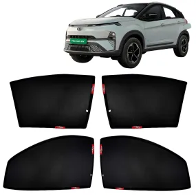 KINGSWAY® Nexon EV Car Sun Shade Z-Black Non Magnetic Fix Type Curtains for 2023 Onwards Model, Compatible with Tata Nexon EV Side Window Car Sunshade, Only Half Cut in Front Window, Black, 4 Piece