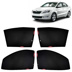 KINGSWAY® Rapid Car Sun Shade Z-Black Non Magnetic Fix Type Curtains for 2011 to 2016 Model, Compatible with Skoda Rapid Side Window Car Sunshade, Only Half Cut in Front Window, Black, 4 Piece