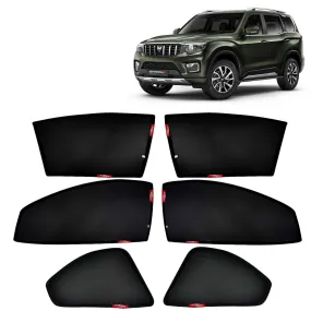 KINGSWAY® Scorpio N Car Sun Shade Z-Black Non Magnetic Fix Type Curtains for 2022 Onwards Model, Compatible with Mahindra Scorpio N Side Window Car Sunshade, Only Half Cut in Front Window, 6 Piece