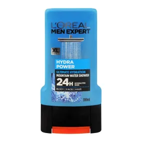 L'Oreal Paris Men Expert Hydra Power Body   Face   Hair Shower Gel, Ultimate Hydration Mountain Water, 300ml