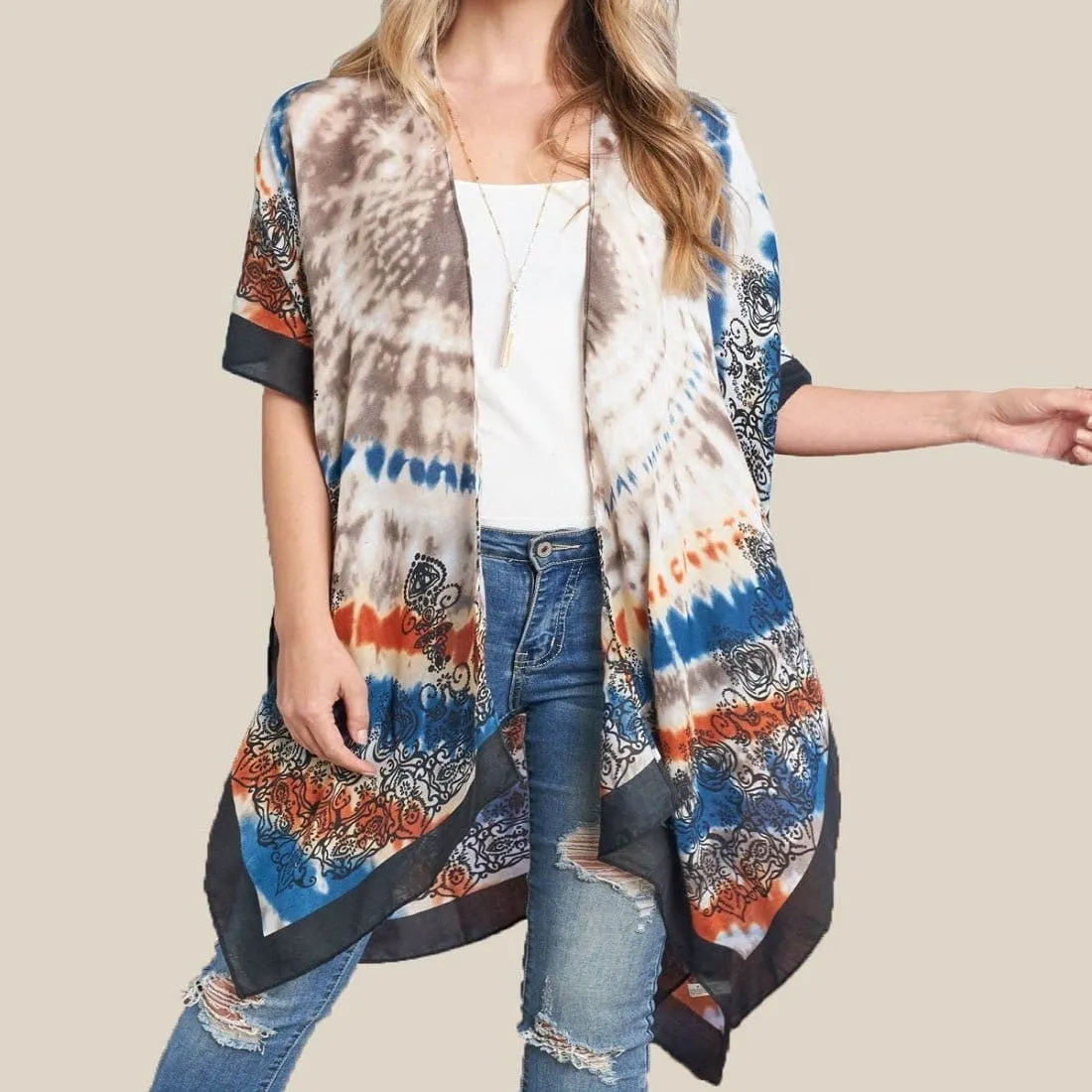 MS0221 Tie Die Boho Summer Kimono