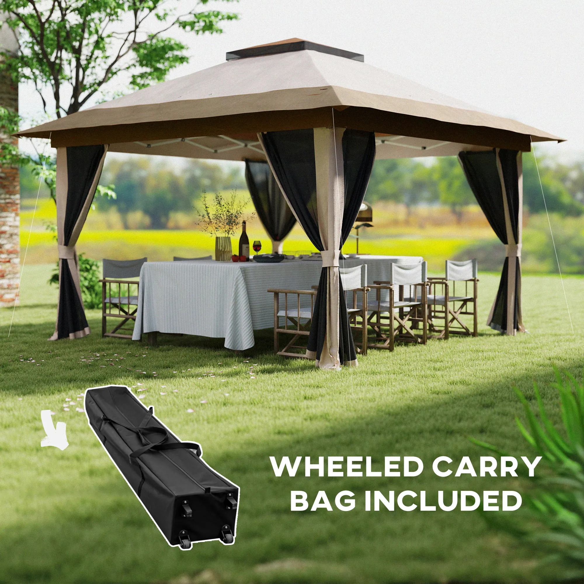 Outsunny 3.6 x 3.6m Pop Up Gazebo with Netting and Wheeled Bag