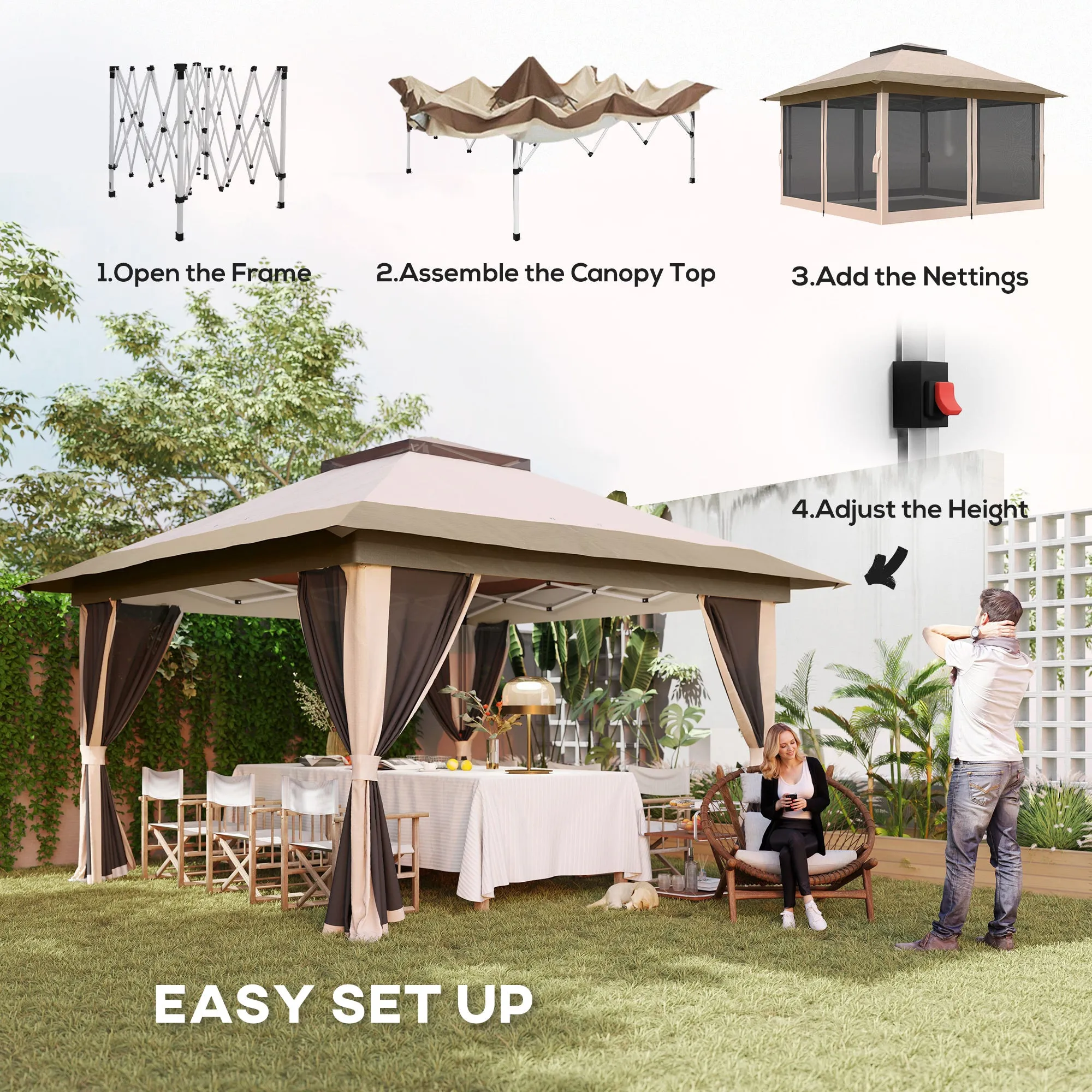 Outsunny 3.6 x 3.6m Pop Up Gazebo with Netting and Wheeled Bag