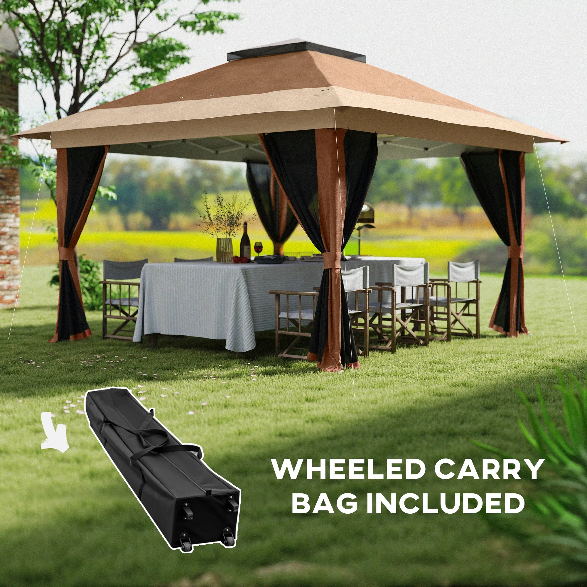 Outsunny 3.6 x 3.6m Pop Up Gazebo with Netting and Wheeled Bag