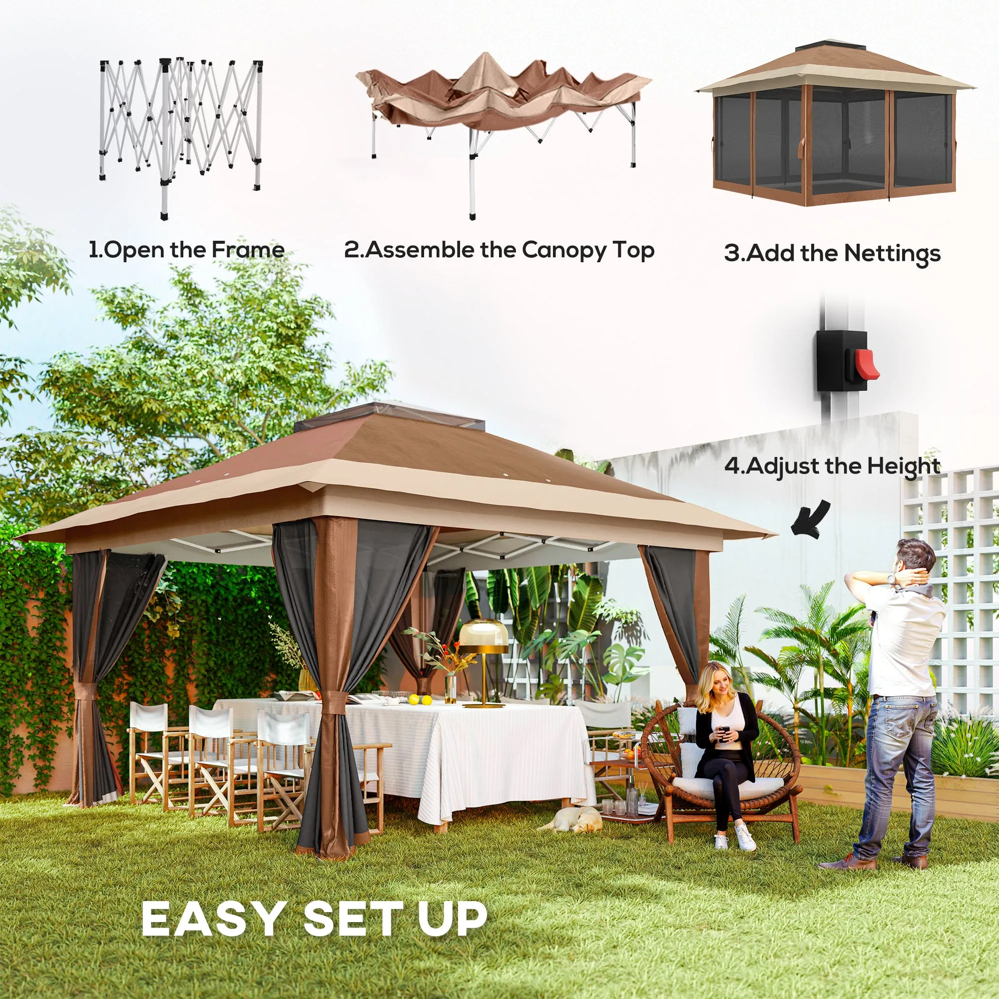 Outsunny 3.6 x 3.6m Pop Up Gazebo with Netting and Wheeled Bag