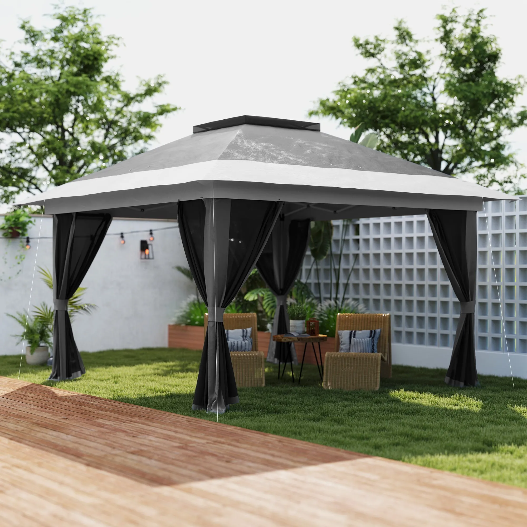Outsunny 3.6 x 3.6m Pop Up Gazebo with Netting and Wheeled Bag