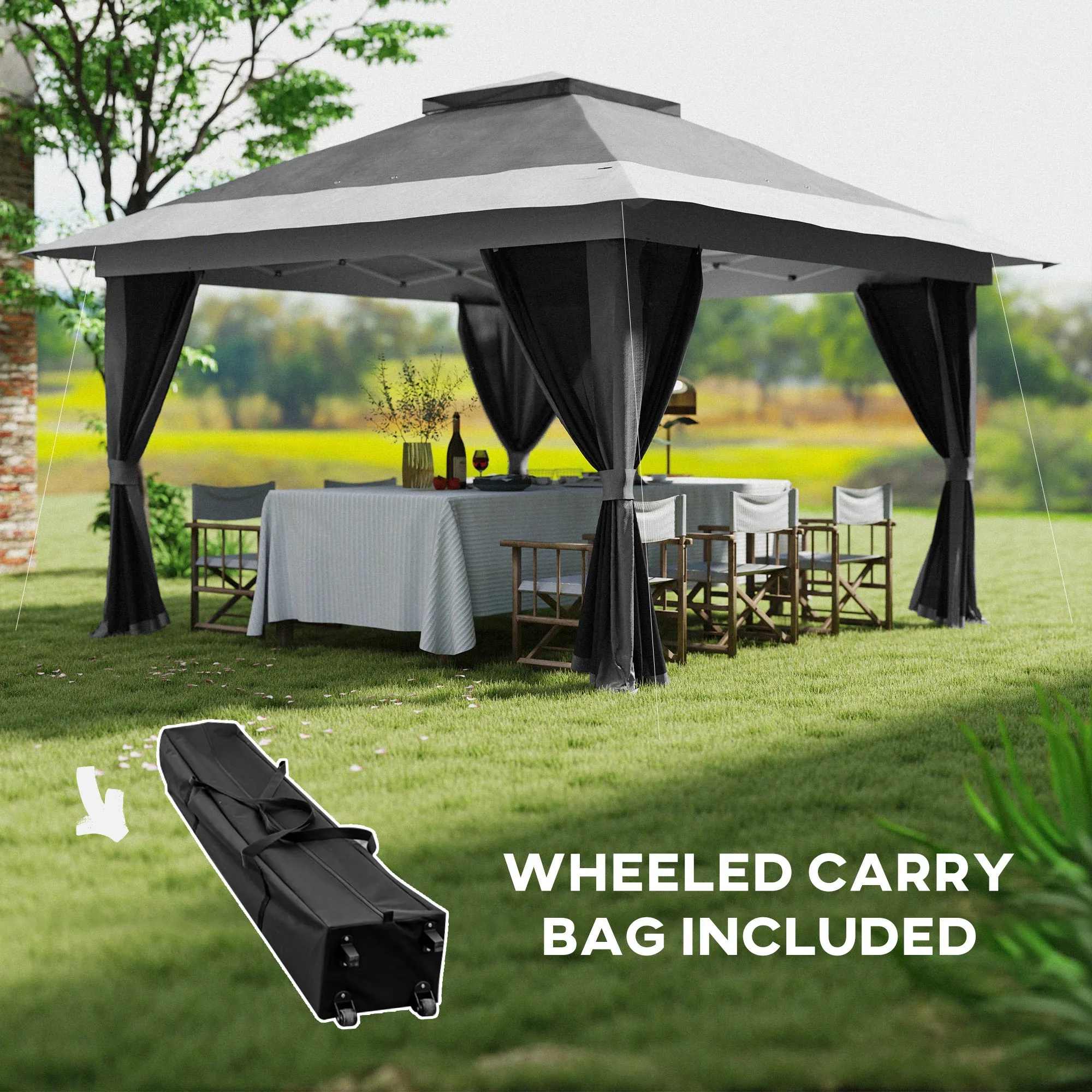 Outsunny 3.6 x 3.6m Pop Up Gazebo with Netting and Wheeled Bag