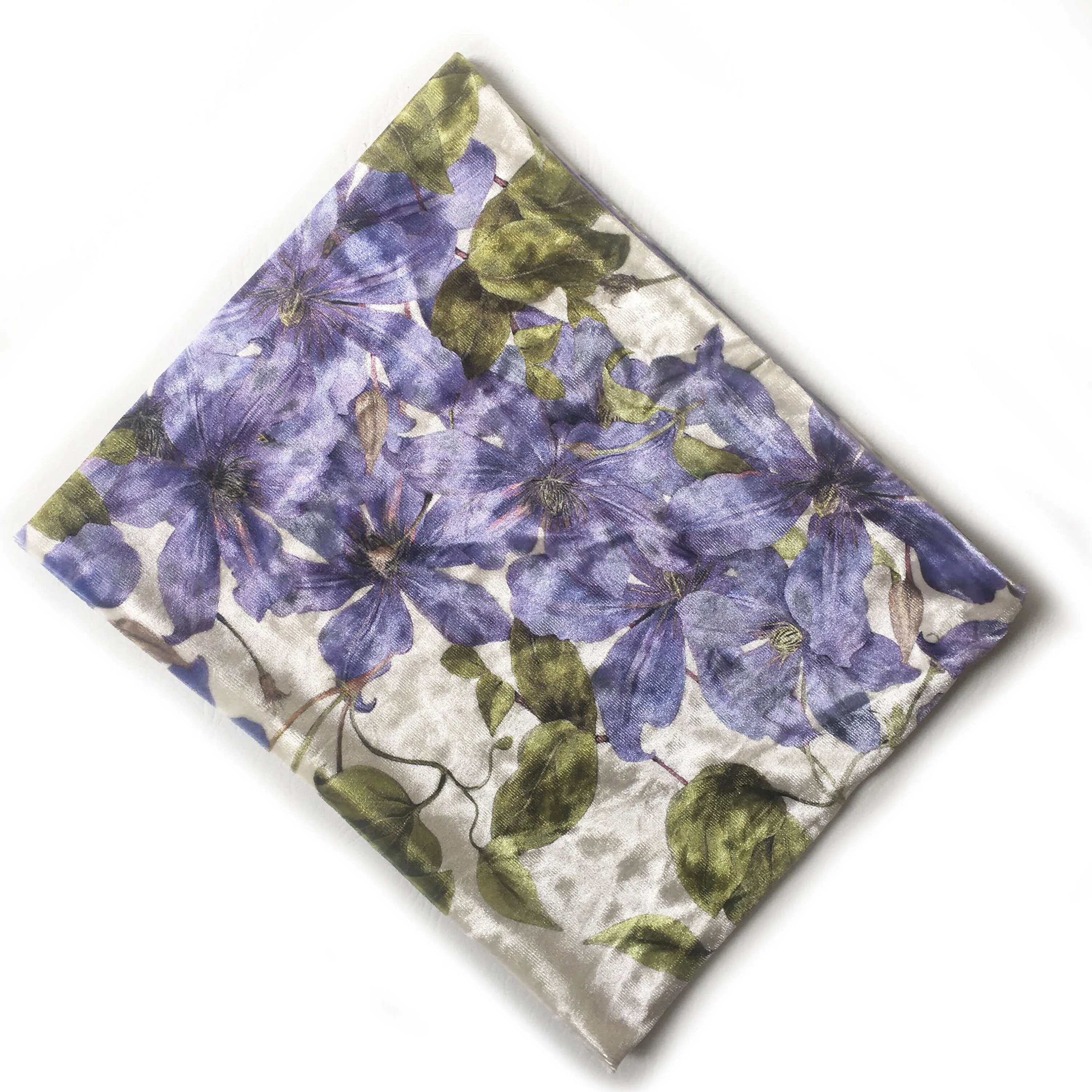 Periwinkle Clematis,  Versatile Scarf, Headband, HatBand, Neck Warmer, Ladies Scarf, Velour Scarf, Designer Gaiter, Handpainted and printed