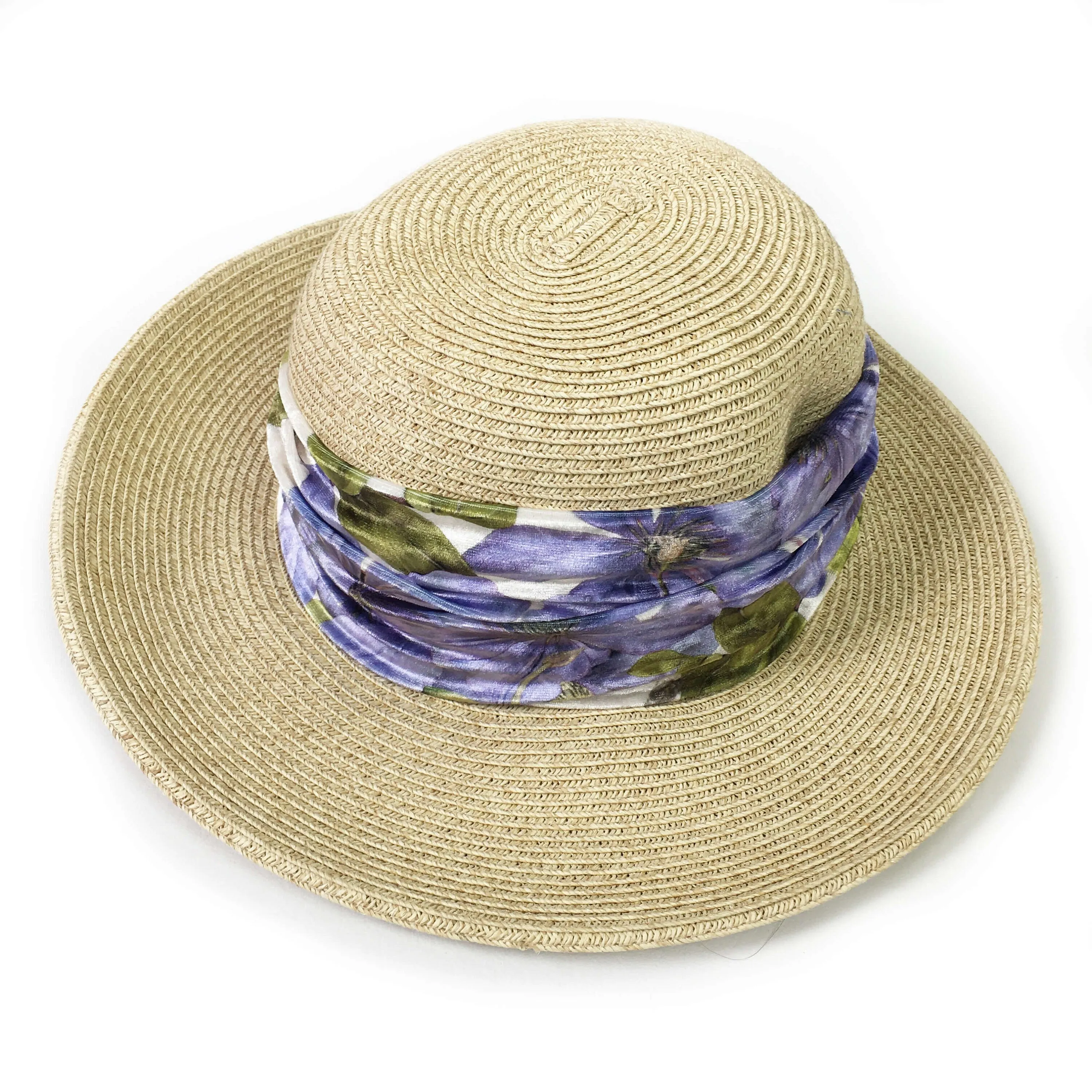Periwinkle Clematis,  Versatile Scarf, Headband, HatBand, Neck Warmer, Ladies Scarf, Velour Scarf, Designer Gaiter, Handpainted and printed