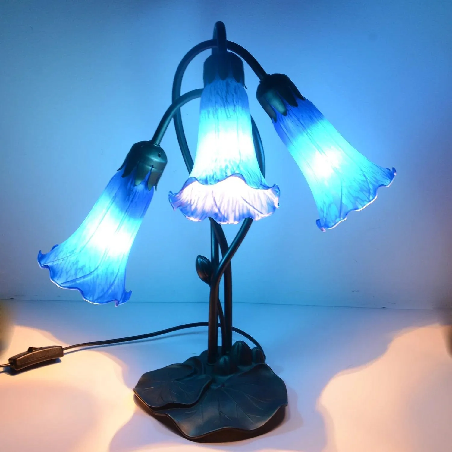 Pond Lily Lamp Shade Blue Glass Lampshade  4.5" Wide X 6" Tall X 1.5" Fitter