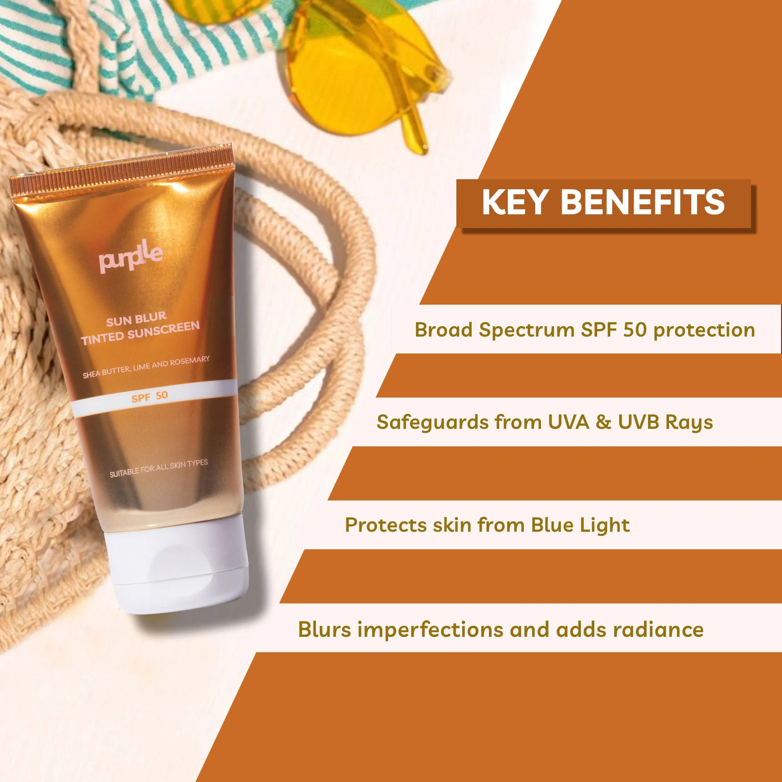 Purplle Sun Blur Tinted Sunscreen - Shea Butter, Lime, and Rosemary SPF50 (50 gm)