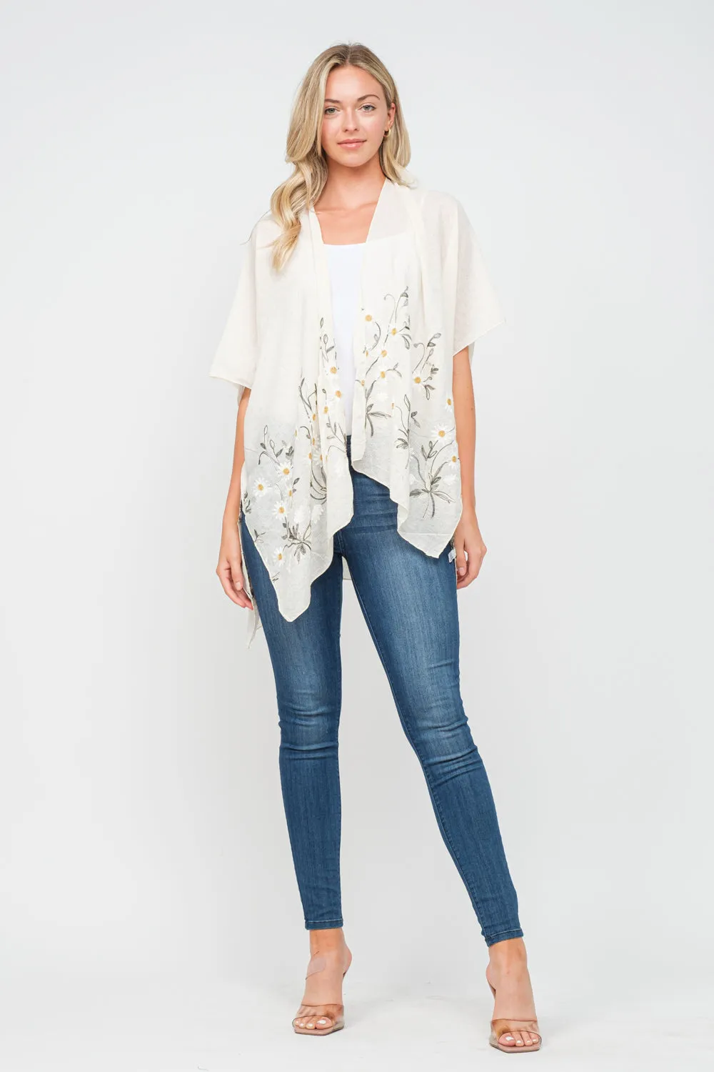 RAJ PAULINE IVORY FLORAL EMBROIDERED DUSTER KIMONO