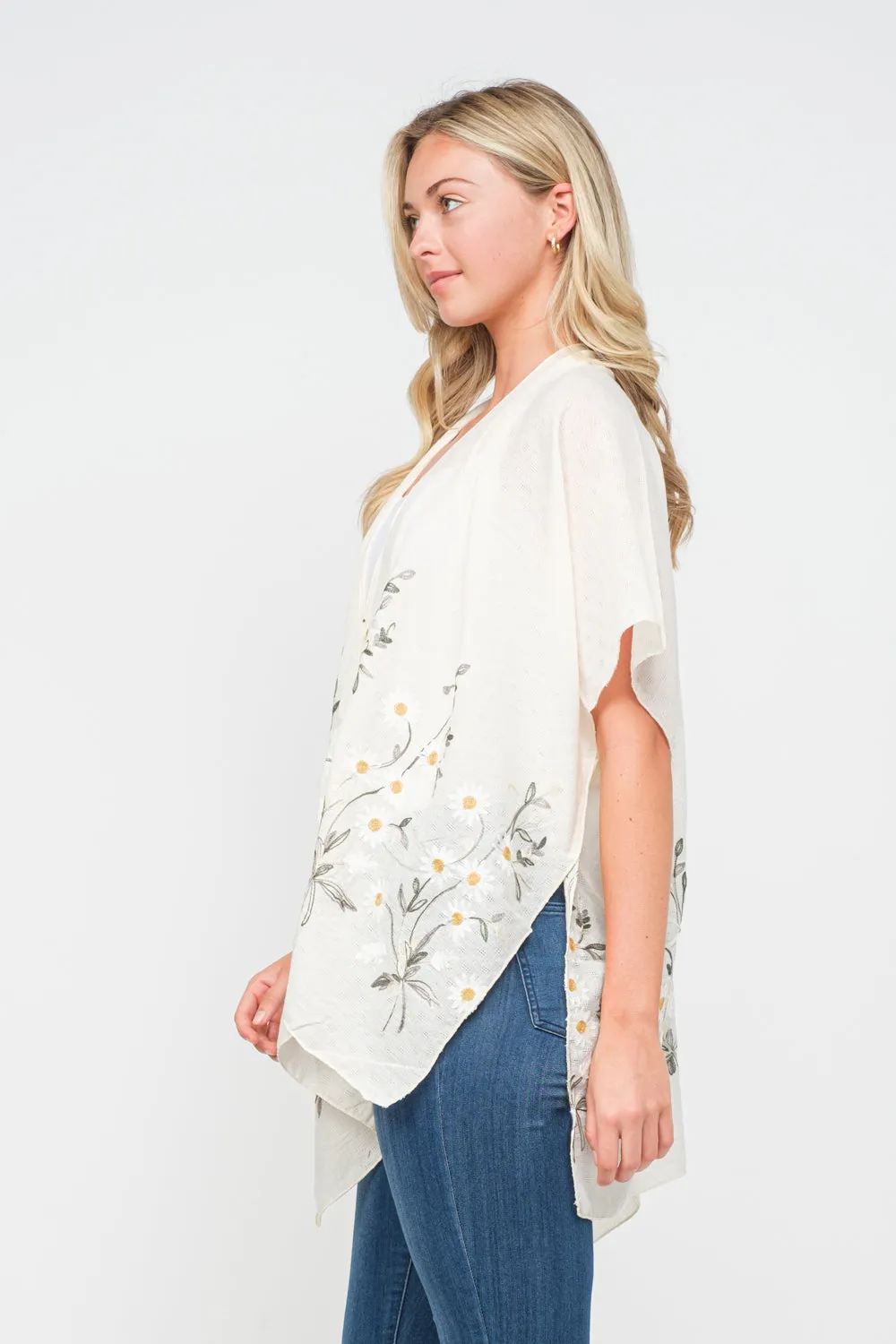 RAJ PAULINE IVORY FLORAL EMBROIDERED DUSTER KIMONO