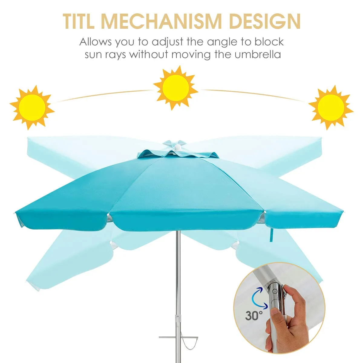 Tangkula 6.5ft Outdoor Beach Umbrella with Sand Anchor
